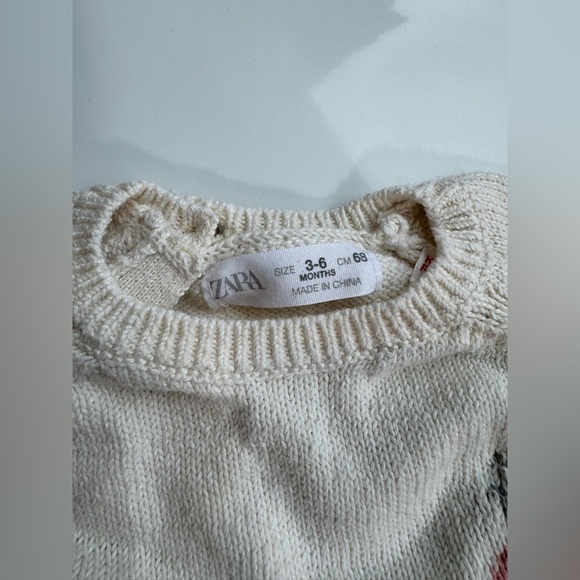 ZARA Baby Cream Knit Sweater with Pink Apple Pattern (Size 3–6 Months / 68 cm) - Picture 5 of 8